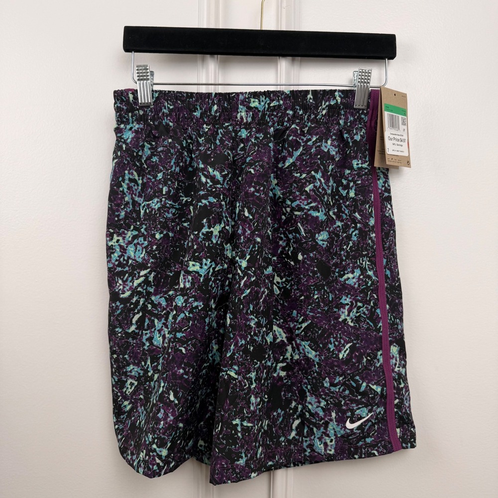 Nike Dri-FIT Mens XL Shorts Purple Black‎ Teal Abstract Splatter Print Athletic